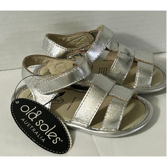 NWT Sandals-Old Sole Australia-Silver Leather Fisherman Sandals for Toddler Girl - Picture 1 of 5